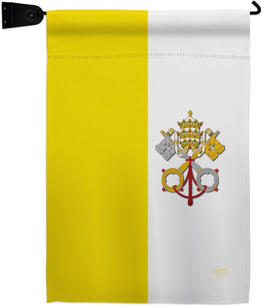 Vatican City Garden Flag Set with Stand Regional Nationality Nation International World Country Particular Area Small Decorative Gift Yard House Banner Double-Sided Made In USA 13 X 18.5