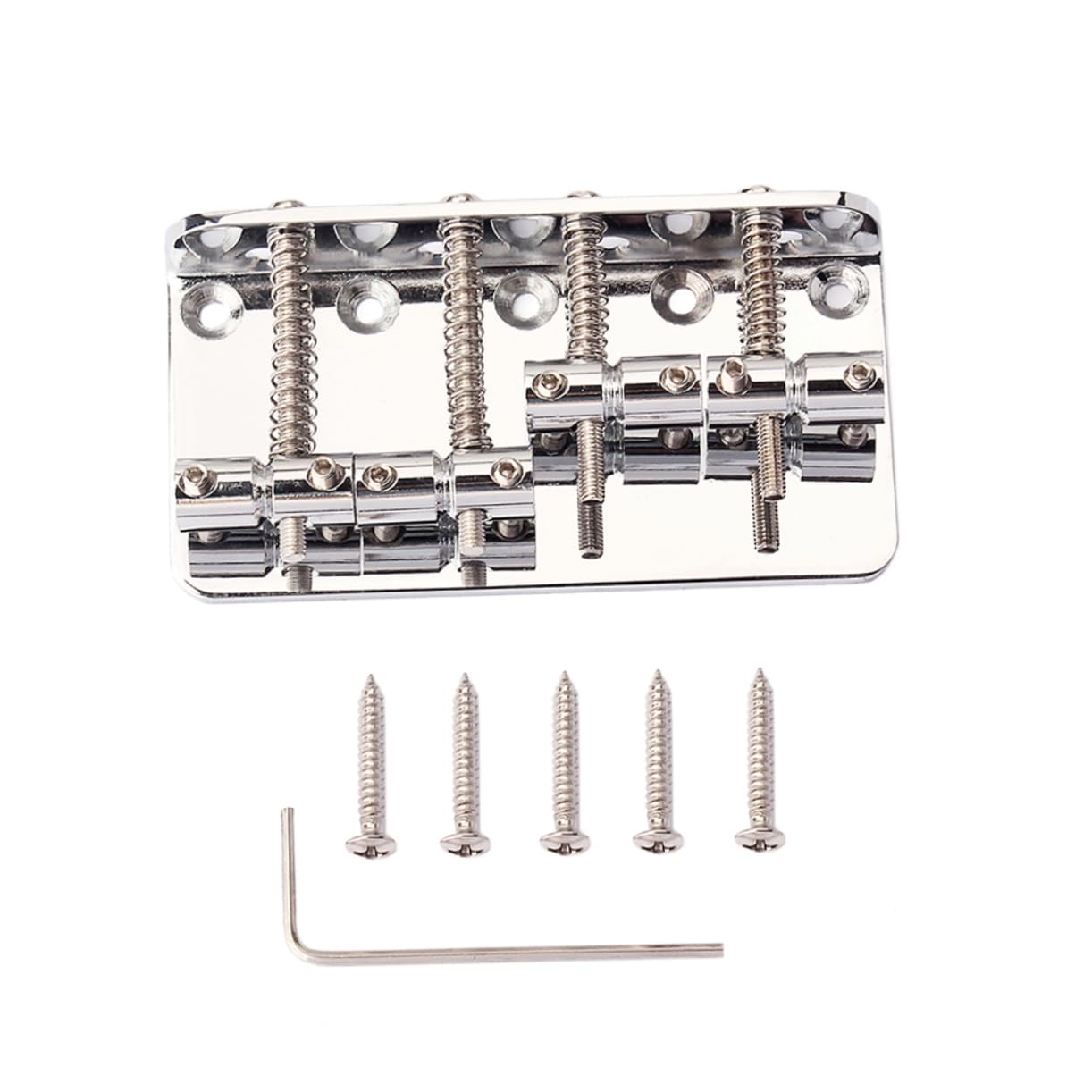 BESTonZON Bass Guitar Bridge Ga1019 4 String Metal Construction Height Adjustable Silver Finish