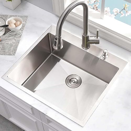 Miniatura 3 de Fregadero de cocina de 25 pulgadas con caída en la parte superior, de 25 x 20 pulgadas, fregadero de cocina de acero inoxidable calibre 16,