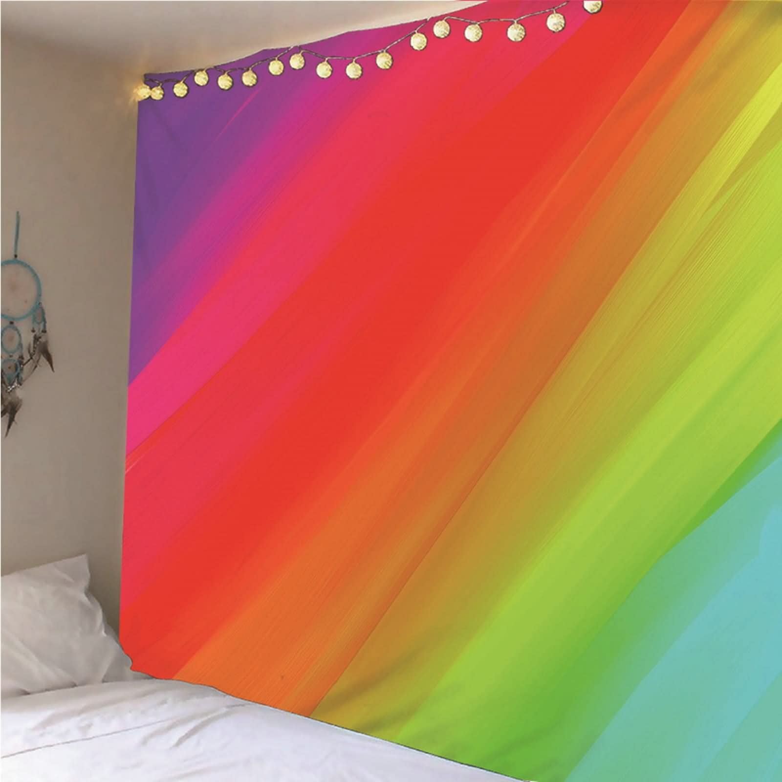 Aotiwe Dekoracje do sypialni na ścianę, dekoracje ścienne tęcza wzór poliester wiele kolorów 150 x 150 cm do wnętrz