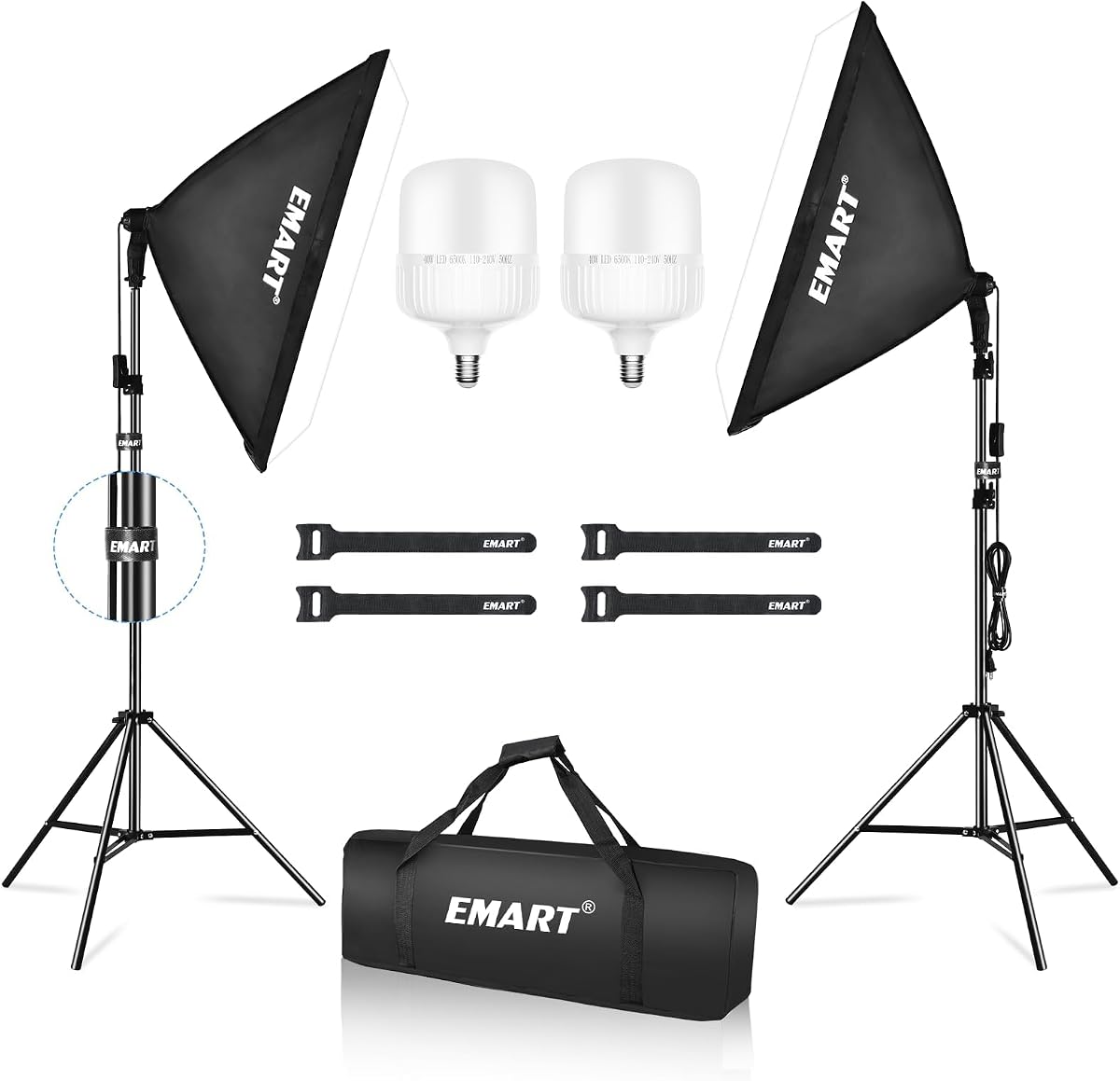 Softbox Photography Lighting Kit, 20"x28" Soft Box for Portrait 2Pack | 6500K E26/E27 LED Bulb, Professional Studio Lights for Photography, Video Recording, Live Streaming, Portraits Shoot, Podcast