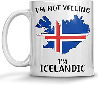 Funny Iceland Pride Coffee Mugs, I'm Not Yelling I'm Icelandic Mug, Gift Idea for Icelandic Men and Women Featuring the Country Map and Flag, Proud Patriot Souvenirs and Gifts