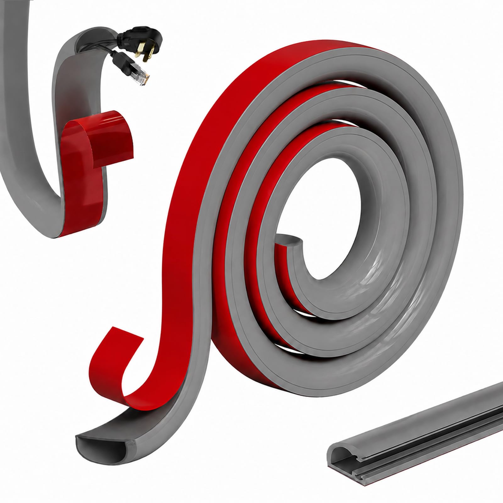 3m Silicone Cable Trunking, 22 x 11mm Half Round Flexible Cable Trunking Self Adhesive, Side Opening Wire Hider, Grey Wire Covers for Cables, Suitable for Ceiling, Wall and Floor