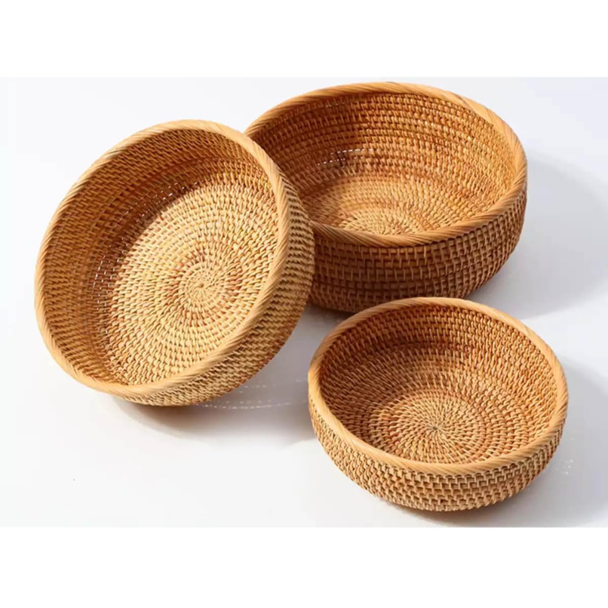 Rattankorb Aufbewahrungskorb aus Rattan 1 Satz aus 3 Stück Khaki Offen für Obst und Gemüse Vintage Stil für Jeden Raum im Haus und Obstladen