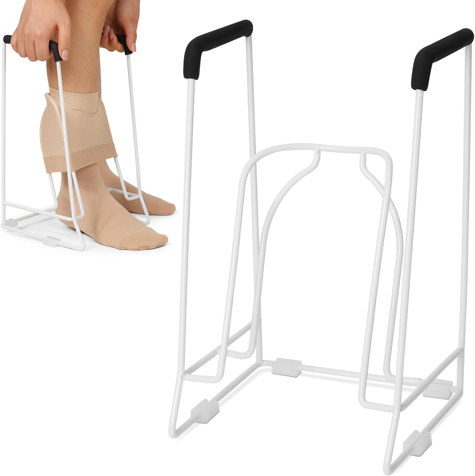 Stocking Donner – Adaptive Dressing Aid for Compression Socks, Large Sock Aid Tool for Calves 18–20", Easy Socks Helper for Seniors, Fits JOBST, SB SOX, CHARMKING, FITRELL, Bluemaple, COOLOVER – White