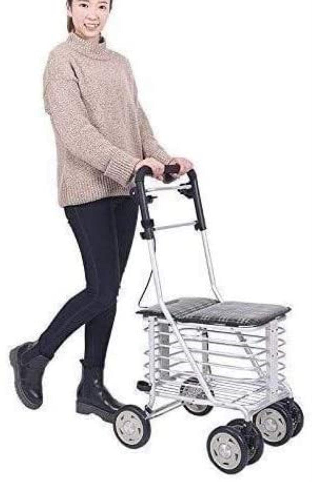 Rollator Walker Rama do chodzenia Standardowy chodzik Rollator Składany Mobilność Pomoc w chodzeniu, 4 koła do chodzenia, siedzisko z regulacją wysokości Chodzik dla osób starszych Tęsknota za