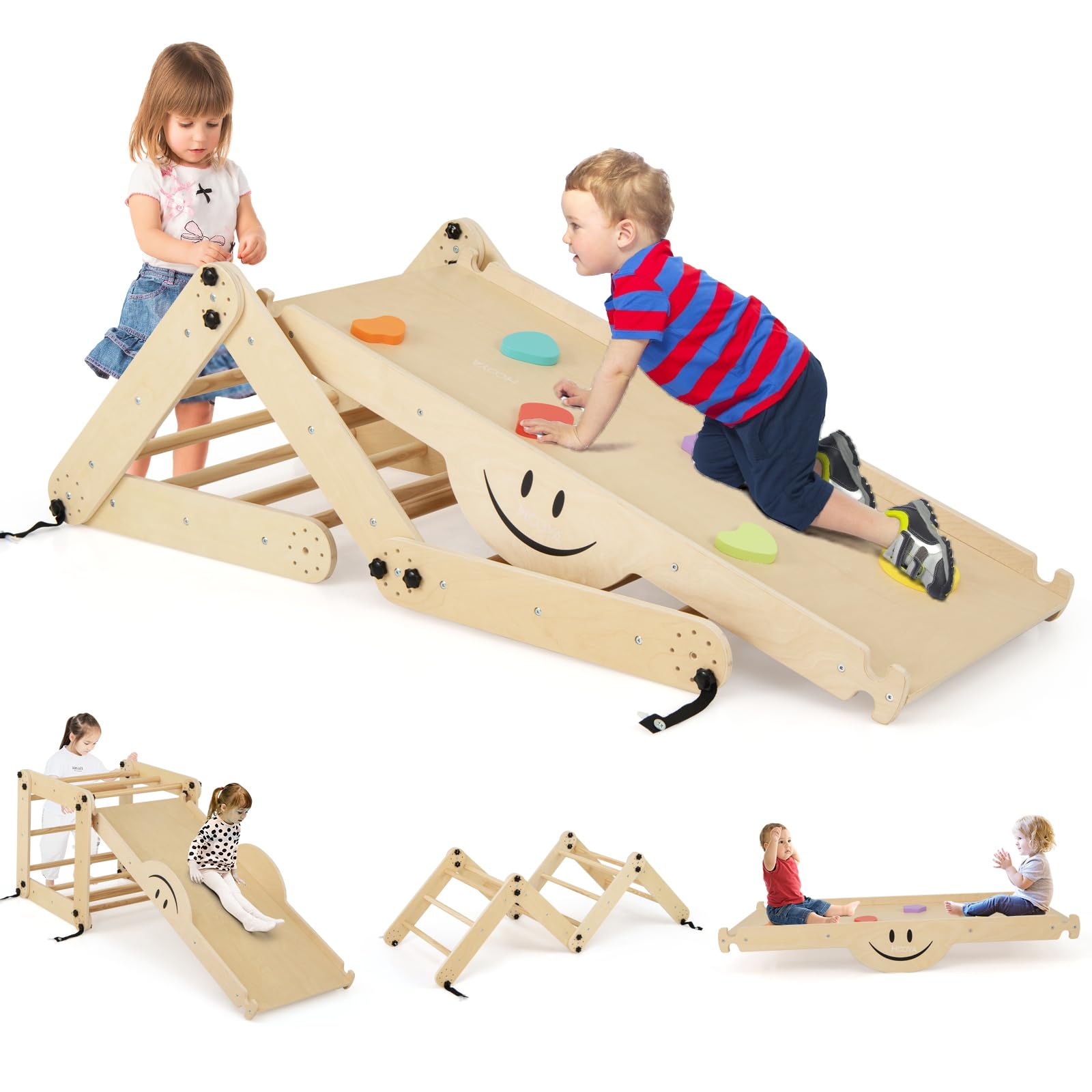 COSTWAY 10 in 1 Toddler Climbing Frame, Indoor Kids Climber Ladder with Reversible Ramp, Wooden Montessori Play Gym Set for Boys Girls (Natural) — image 1