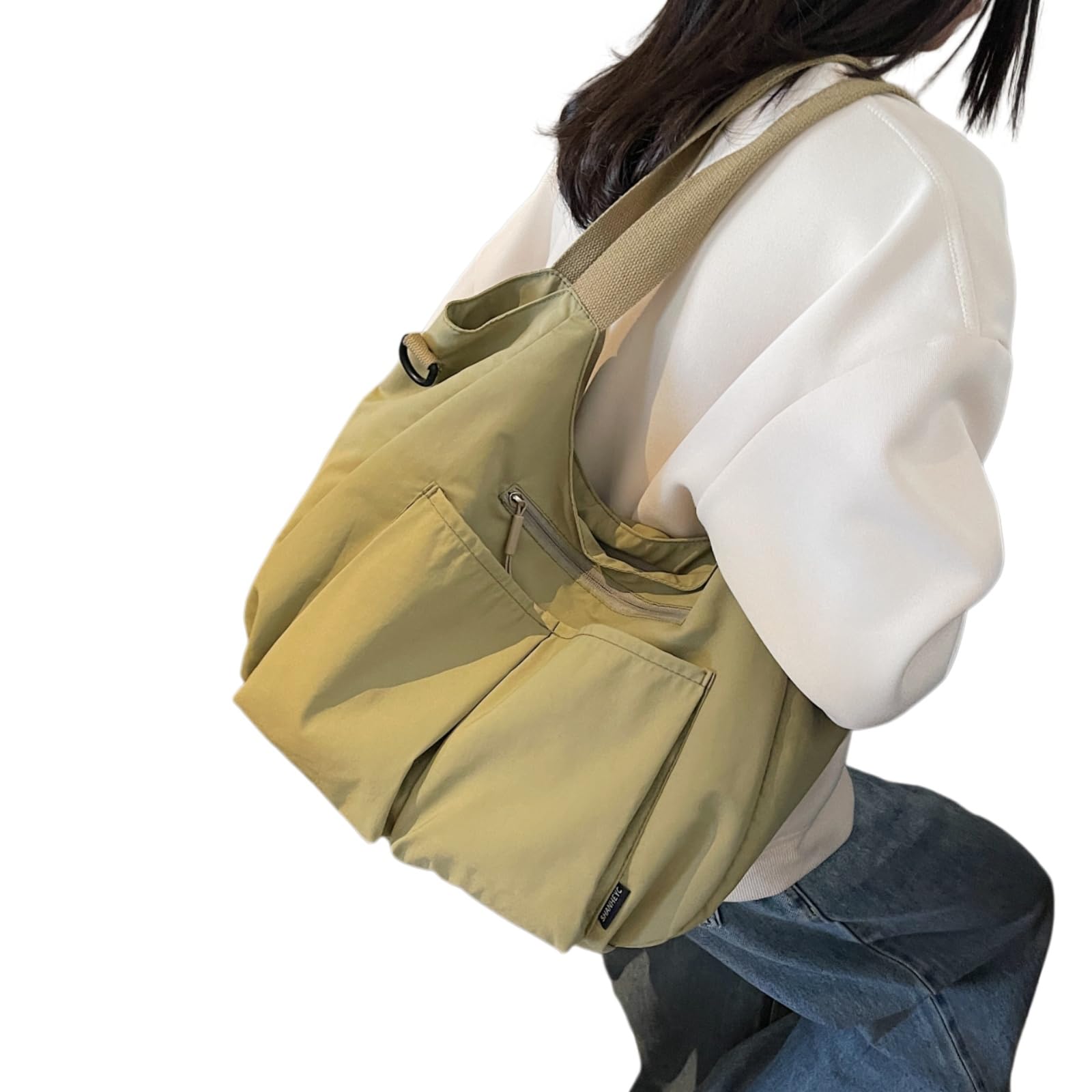 Beauty Case Borsa A Spalla in Nylon di Moda, Hobo Impermeabile Leggera con Spaziosa Archiviazione per Uso Viaggio-Black