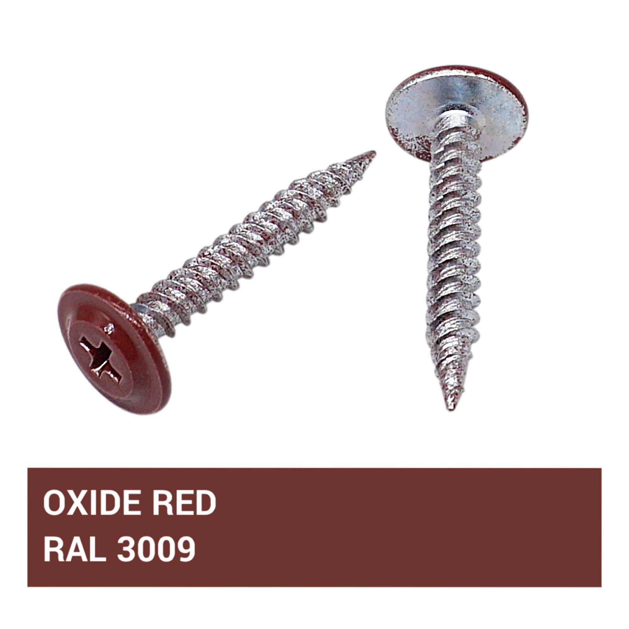SKIR'CO (50 szt.) Malowane wkręty samogwintujące do drewna 4,2 x 30 mm, wkręt metalowy, łeb kratownicowy o zmodyfikowanym PH (czerwony tlenek RAL 3009)