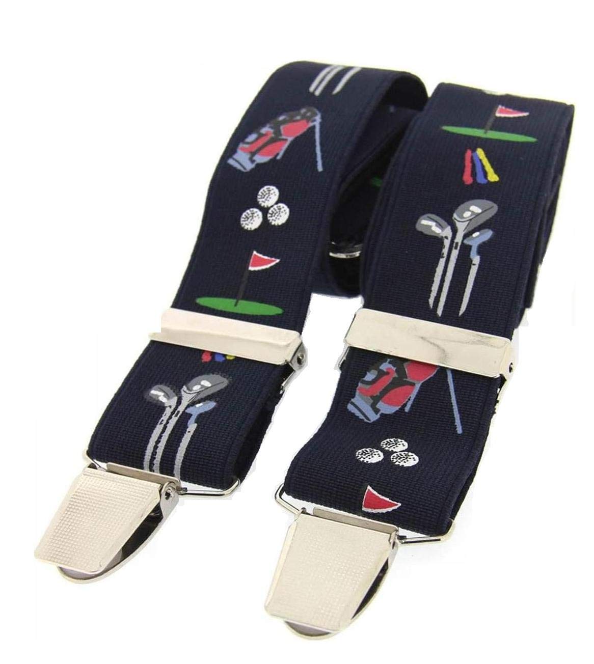 Bretelles de golf réglables de luxe bleu marine dans une boîte de présentation – pour shorts ou pantalons, avec clubs, épingles, balles, etc.