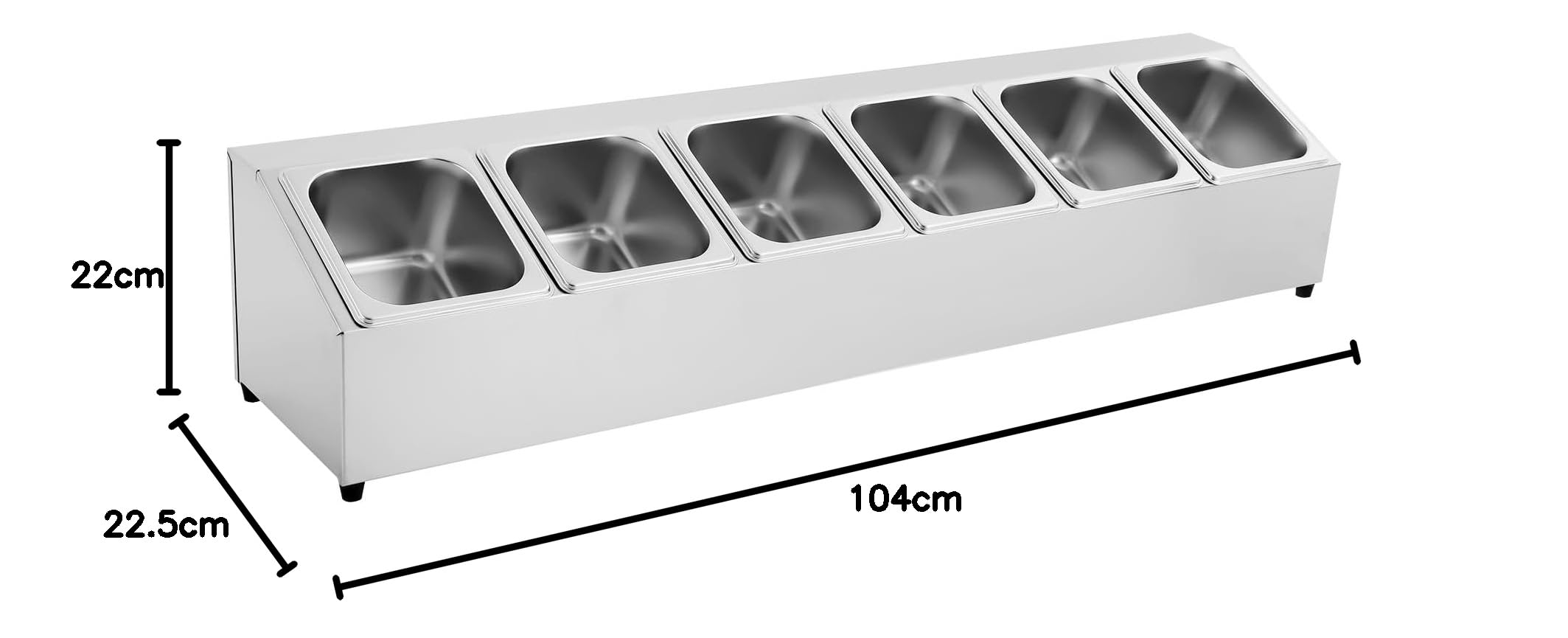 Contenitore GN per ingredienti in acciaio inox (6 contenitori GN con 6 coperchi abbinati), 104 x 22,5 x 22 cm, per ristoranti, negozi caldi, negozi di tè al latte, negozi di frutta