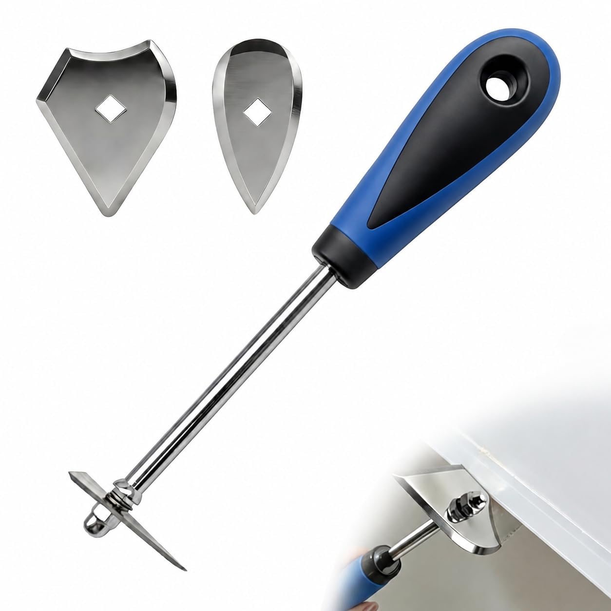 8-Inch Shave Hook Paint Scraper Tool, 3-in-1 Multi Paint Stripper Tool with Stainless Steel Blades (Triangle/Combination/Heart), Paint Scraper for Wood, Glue & Residue Remover for Home DIY