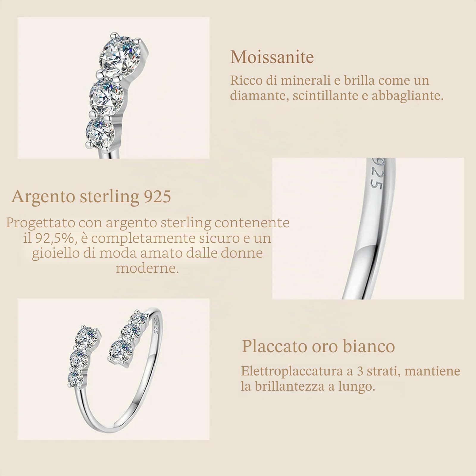 Anello Regolabile In Oro Bianco Con Moissanite, Anello Aperto Squisito In Argento Sterling 925 Per Donna, Regalo Di Fidanzamento