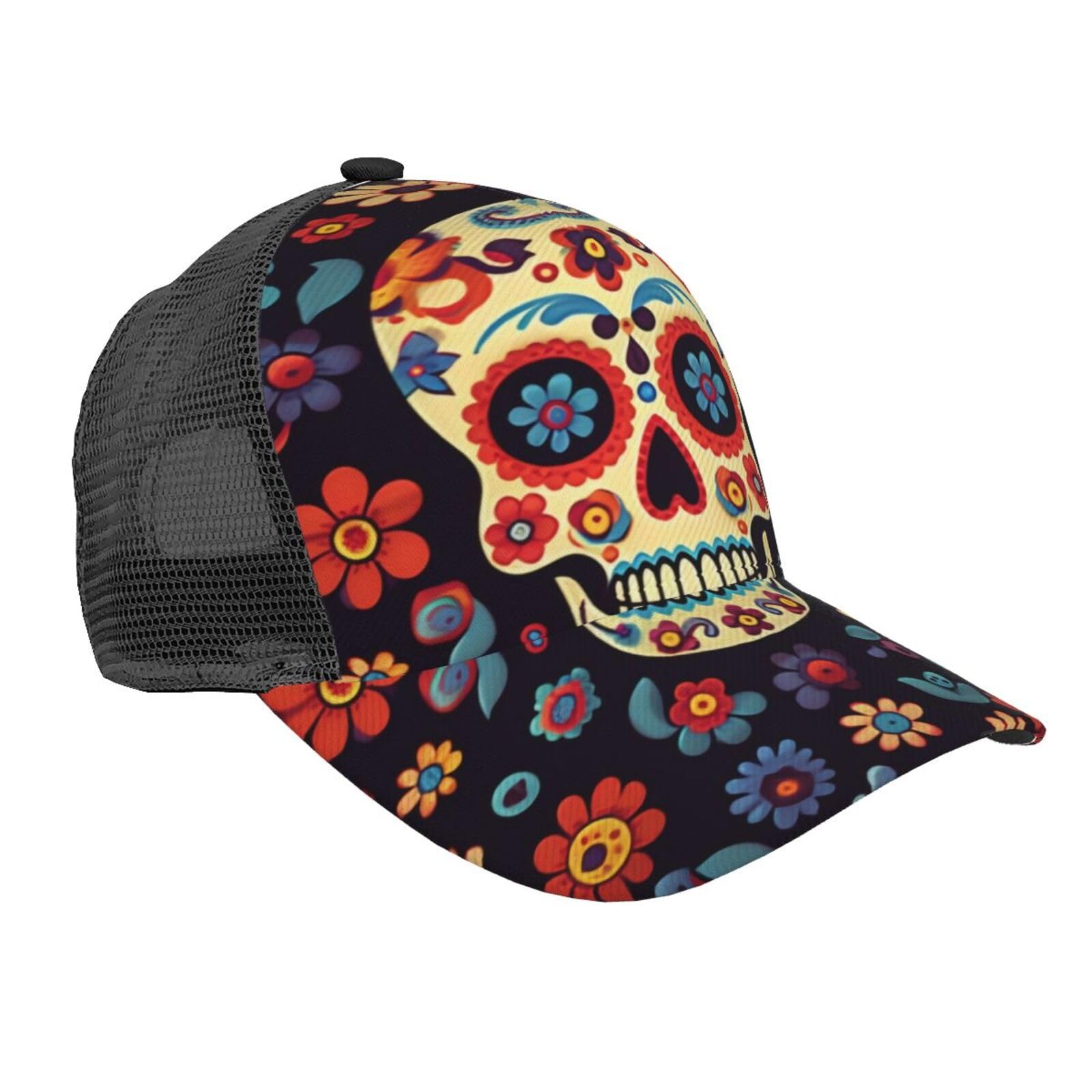 Bktraverpt Unisex Fashion Patterns Sugar Skulls Stylish Baseball Cap Mesh Back,Adjustable Sports Hat For Men And Women, Breathable Mesh Sun Hats