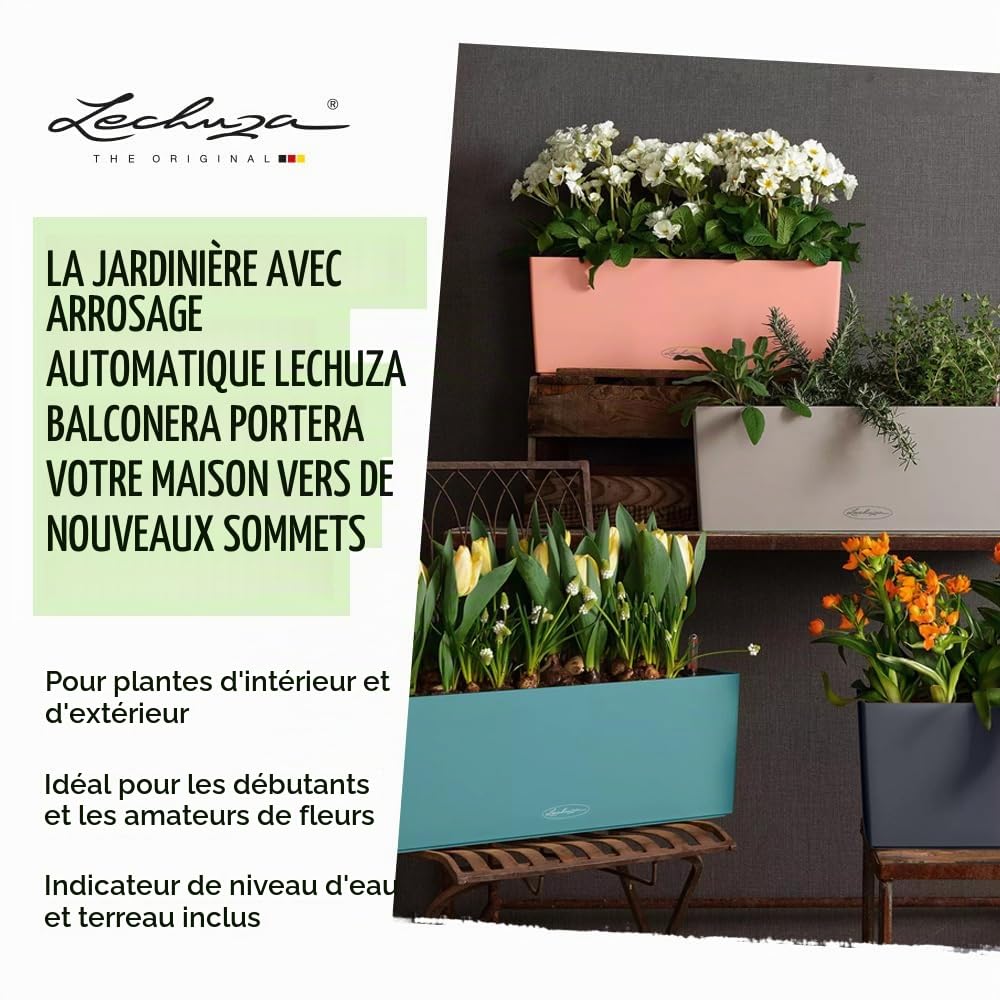 Lechuza – Pot de Fleurs d’Extérieur et d'Intérieur – Color Balconera – Réserve d'eau Intégrée – Gris Ardoise – 50x19x19 cm & Accroche d'Exterieur – Accessoire pour modèle Balconera – 4,5 x 18 x 19 cm