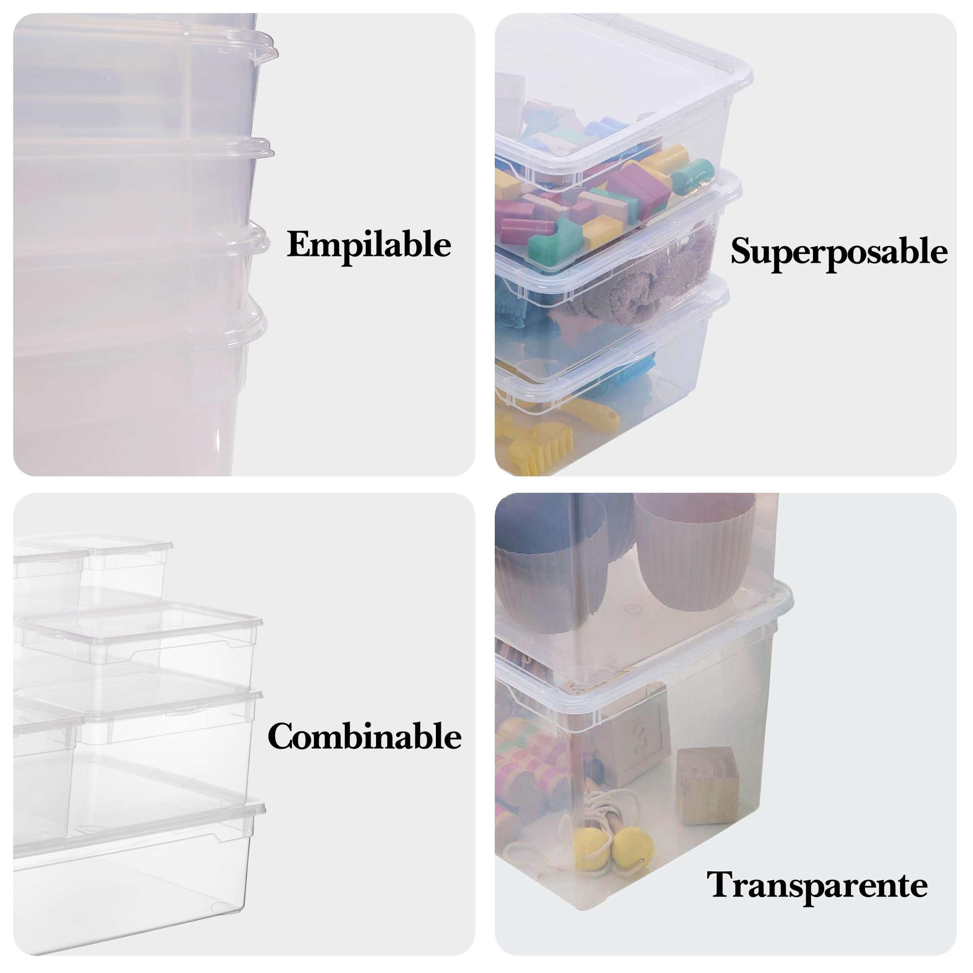 Sundis Clear Box, set di 5 scatole portaoggetti 30l, con coperchio, plastica trasparente, impilabile, multiuso, ideale per riporre giocattoli, vestiti e documenti
