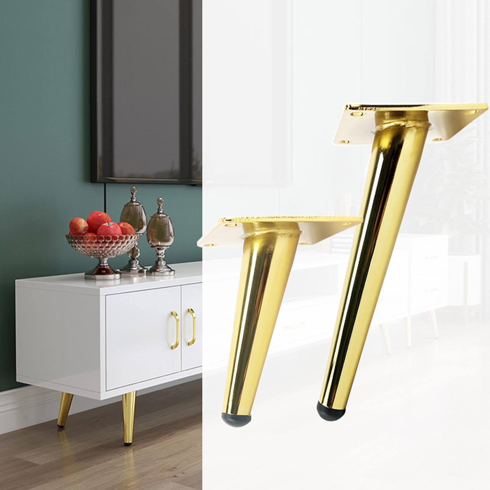 Gambe per Mobili Piedini per Tavolo In Metallo Dorato 4 Pezzi Supporto In Acciaio Laminato A Freddo Dorato Superficie Galvanica Piedini per Divano Altezza: 10-35 cm Piedini per Mobile 20 cm/7,9"