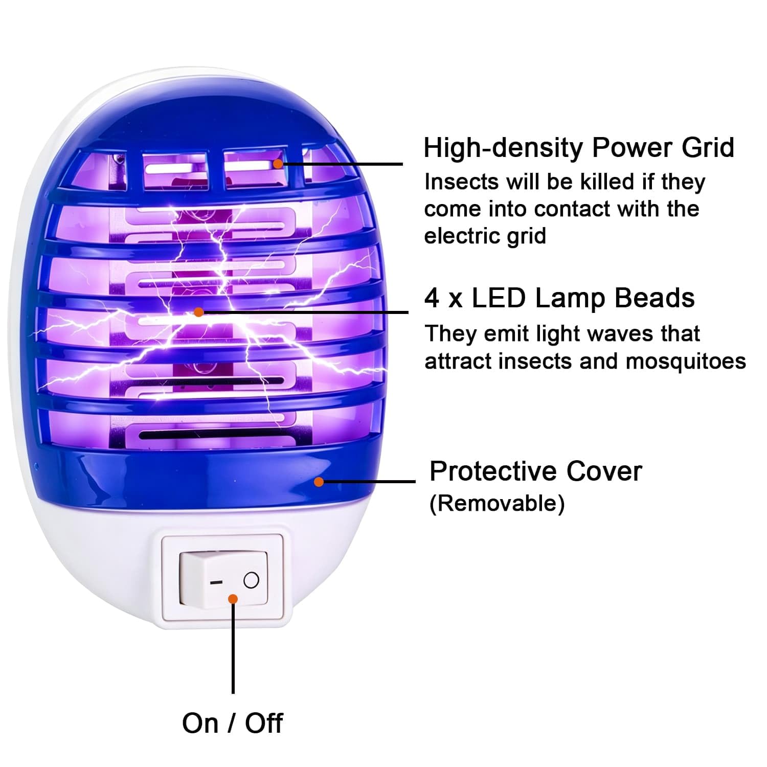 Trappola elettrica per zanzare, insetticida con luce UV | Lampada antizanzare per zanzare, mosche, tarme, antizanzare, per cucina, camera da letto, 4 pezzi