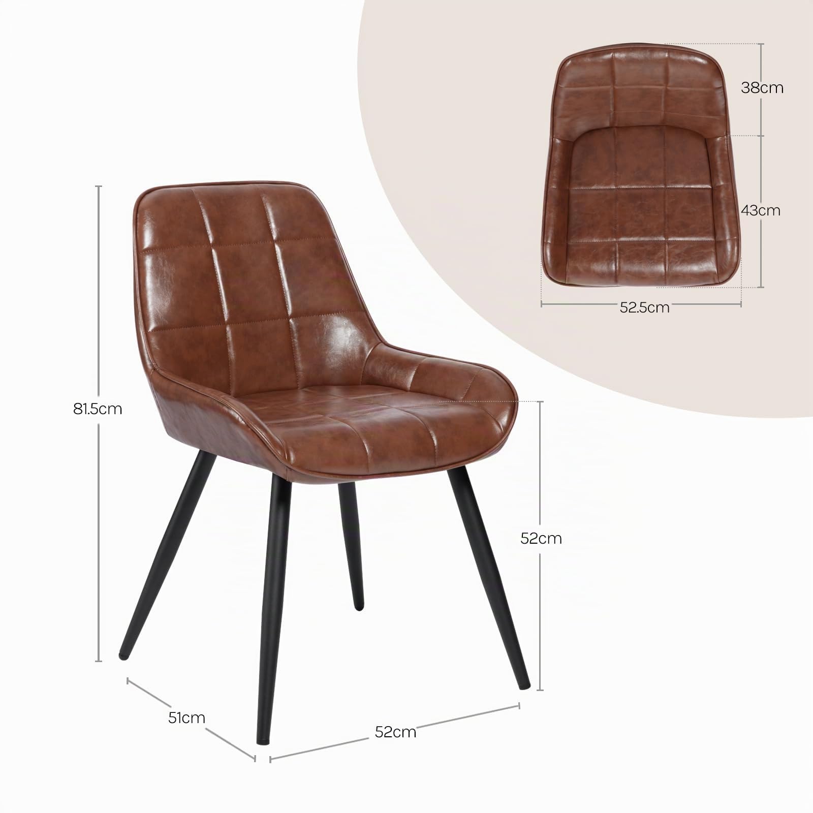WOLTU Juego de 2 Sillas de Comedor,Cuero Sintético Retro,Marrón | Respaldo Medio,Acolchado, Estructura de Metal, Adecuadas para Comedor, Cocina, Salón y Dormitorio