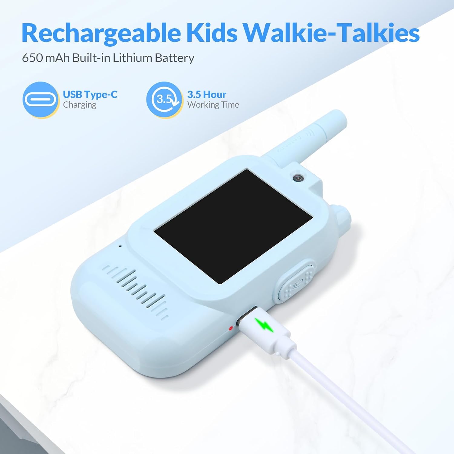 Video Walkie Talkies for Kids, 2 Pack Kids Walkie Talkies with 4 Voice Effects, 1000 Feet Range, Birthday Toys Gifts for Boys Girls Ages 3+, Games, Indoor, Outdoor Camping, Travel, Hiking (Blue/Blue)