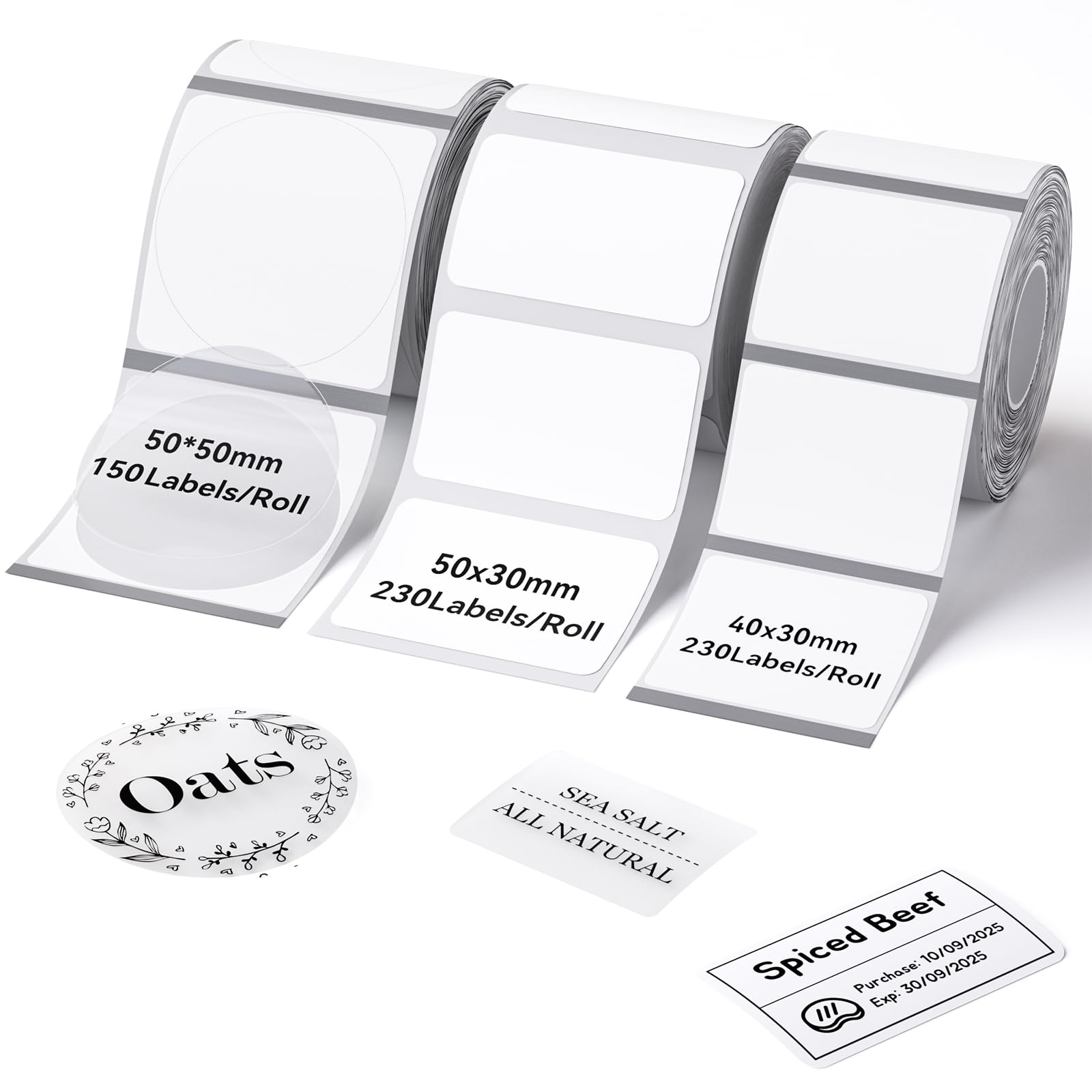NIIMBOT 3 Rolls Labels, 50x30mm White/ 40x30mm Clear/ 50x50mm Round Clear