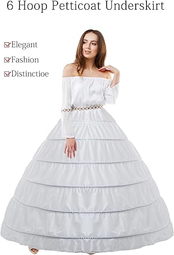 Miniatura 2 de Enagua de 6 aros para mujer, falda de crinolina, longitud completa hasta el suelo, para vestido de boda, vestido de baile