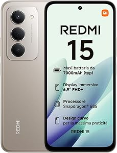 XIAOMI Redmi 15, Smartphone 8+256GB, DotDisplay FHD+ 144Hz 6.9″, Snapdragon 685, Dual 50MP AI Camera, 7000mAh Battery, 2 Y…