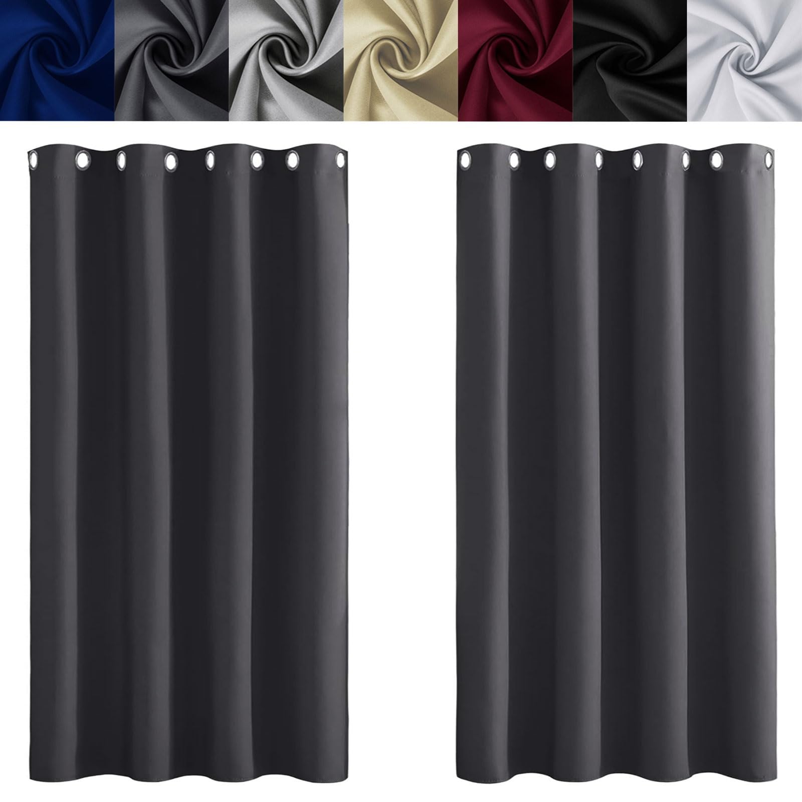 Rideaux occultants 75x50 cm gris foncé lot de 2 isolants thermiques à oeillets