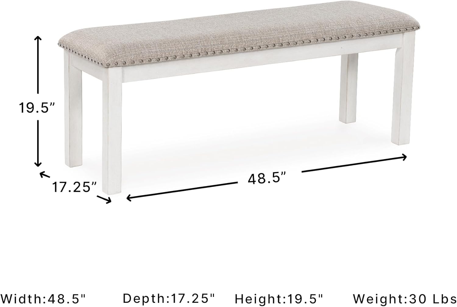 Signature Design by Ashley Robbinsdale Large Upholstered 48" W Dining Bench, Light Gray & White