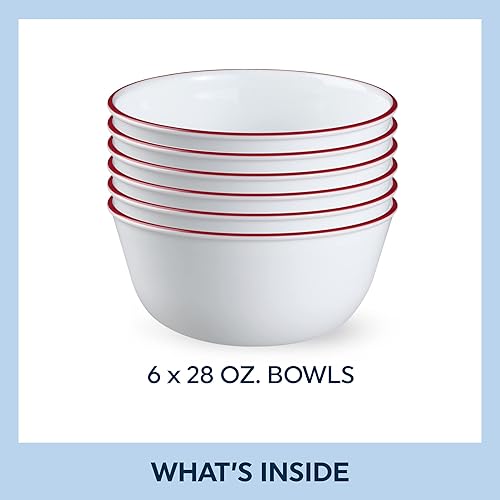 Miniatura 2 de Corelle Vitrelle - Juego de 6 cuencos de vidrio, para sopa, cereal y postre, juego de vajilla de cuencos resistente a las astillas y ligero, rojo