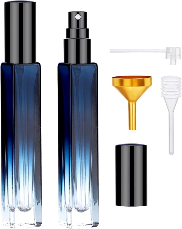 Segbeauty Frascos Atomizadores Recarregáveis para Perfume, 2 unidades de 10 mL com Kit de Recarga, Vidro, Gradient Blue