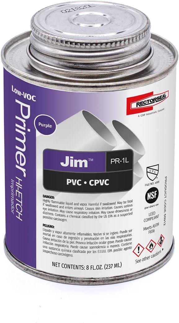 Rectorseal 55912 1/2 Pint Pr1L Purple Low Voc Hi-Etch Pvc And Cpvc Primer, 24 Cans