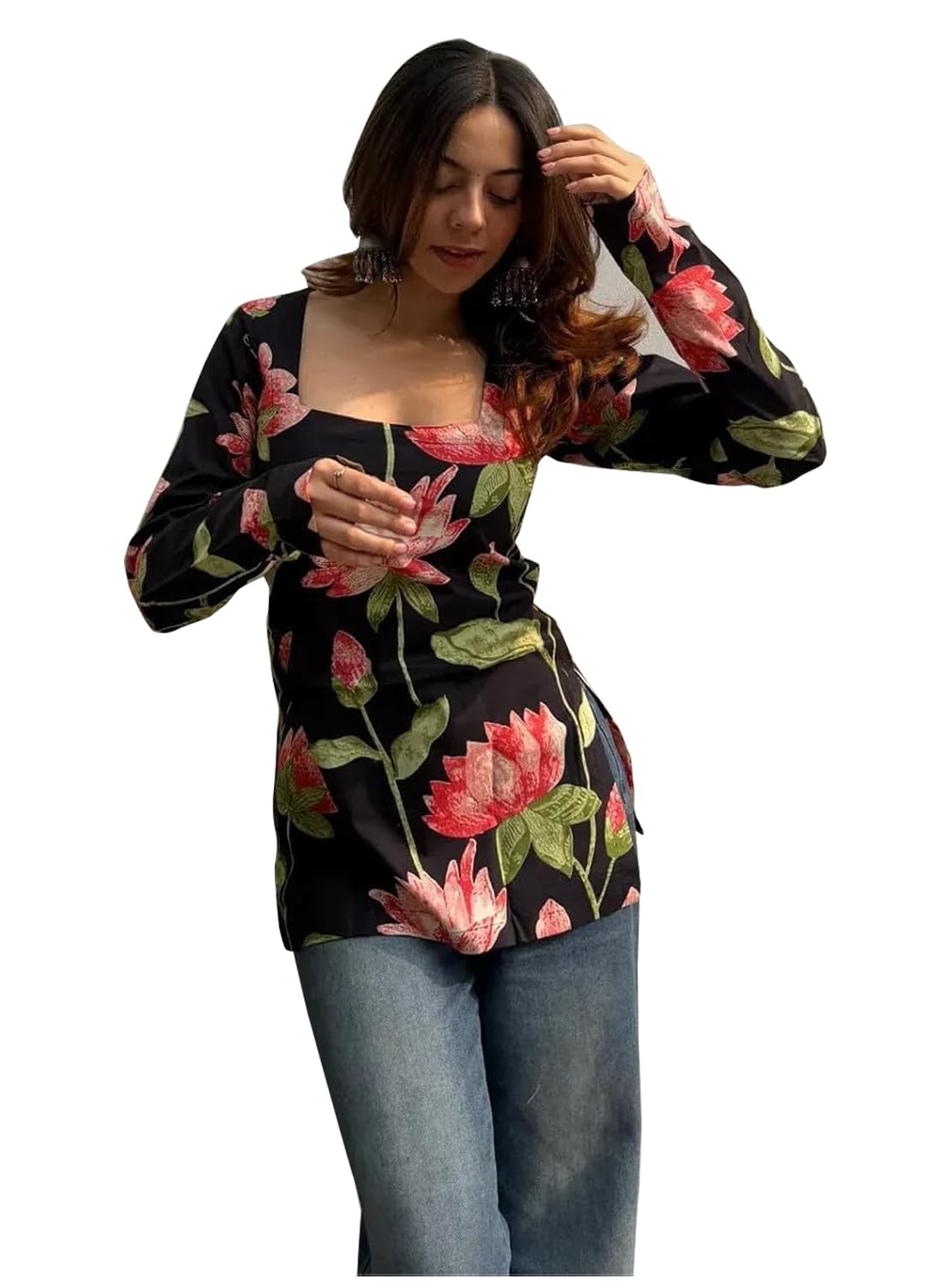 anni designer Women’s Viscose Blend Printed Short Kurti for Women Latest Floral Design Square Neck Top | Short Kurtis for Woman | Kurti Tops for Women | Kurtas for Woman | Kurti with Jeans Styling-picture-46