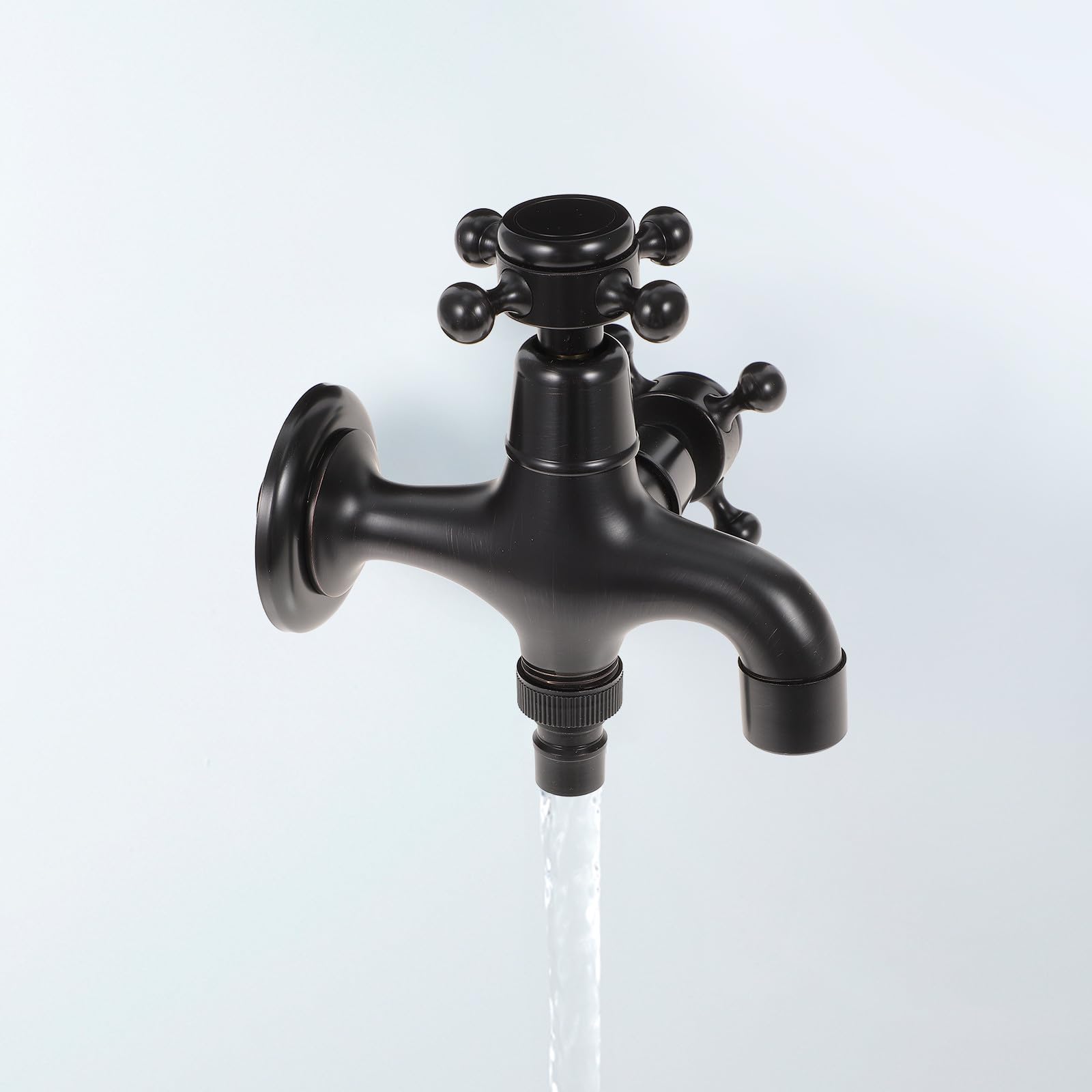 Grifo Negro de Latón para Lavadora Doble Salida y Diseño Humanizado, Ahorro de Agua, Adecuado para Cuarto de Lavado en Casa y Uso Exterior