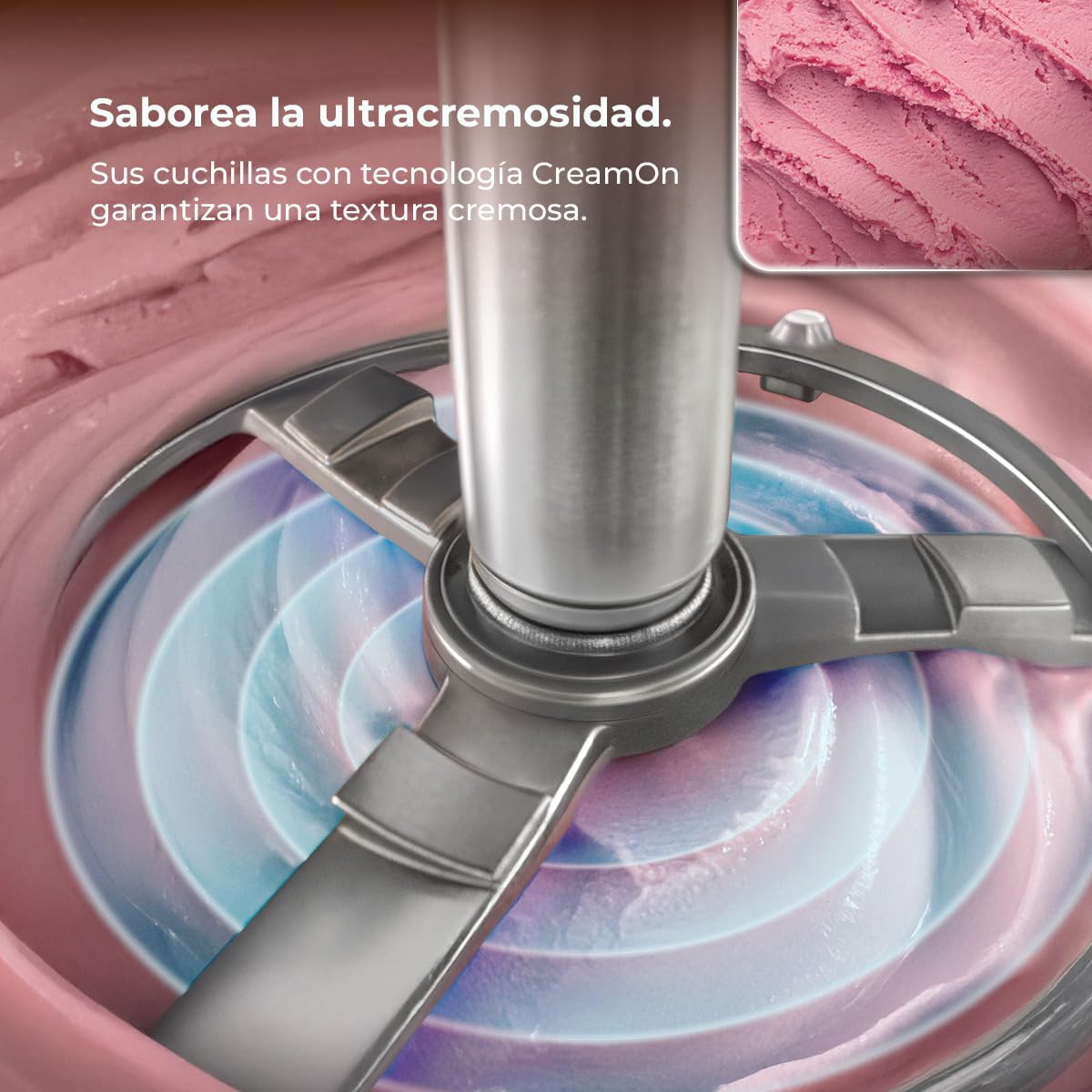 Cecotec Heladera Multifunción Capacidad 2,1L, 3 Tarrinas, Gelatec 2100. 500W, 11 Programas de Helado y Bebidas Granizadas, Tecnología CreamOn y Re-spin, Pantalla Táctil, Incluye Recetario Digital