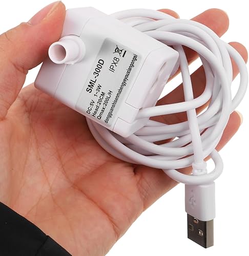 Miniatura 5 de Housoutil Mini bomba de agua sumergible, bomba de fuente USB silenciosa para fuente de agua para mascotas, acuario, hidroponía, color blanco
