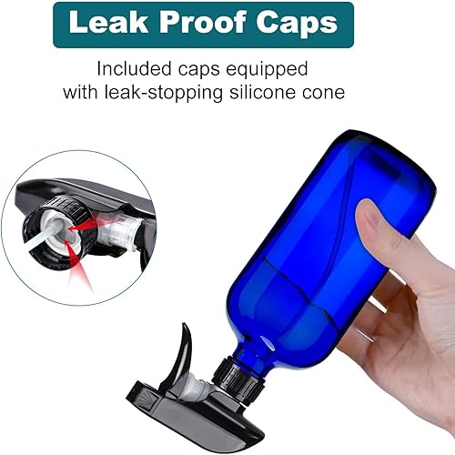 Miniatura 6 de Botellas de vidrio azul de 16 onzas  Paquete de 3 botellas vacías recargables para soluciones de limpieza, aceites esenciales, plantas, cabello