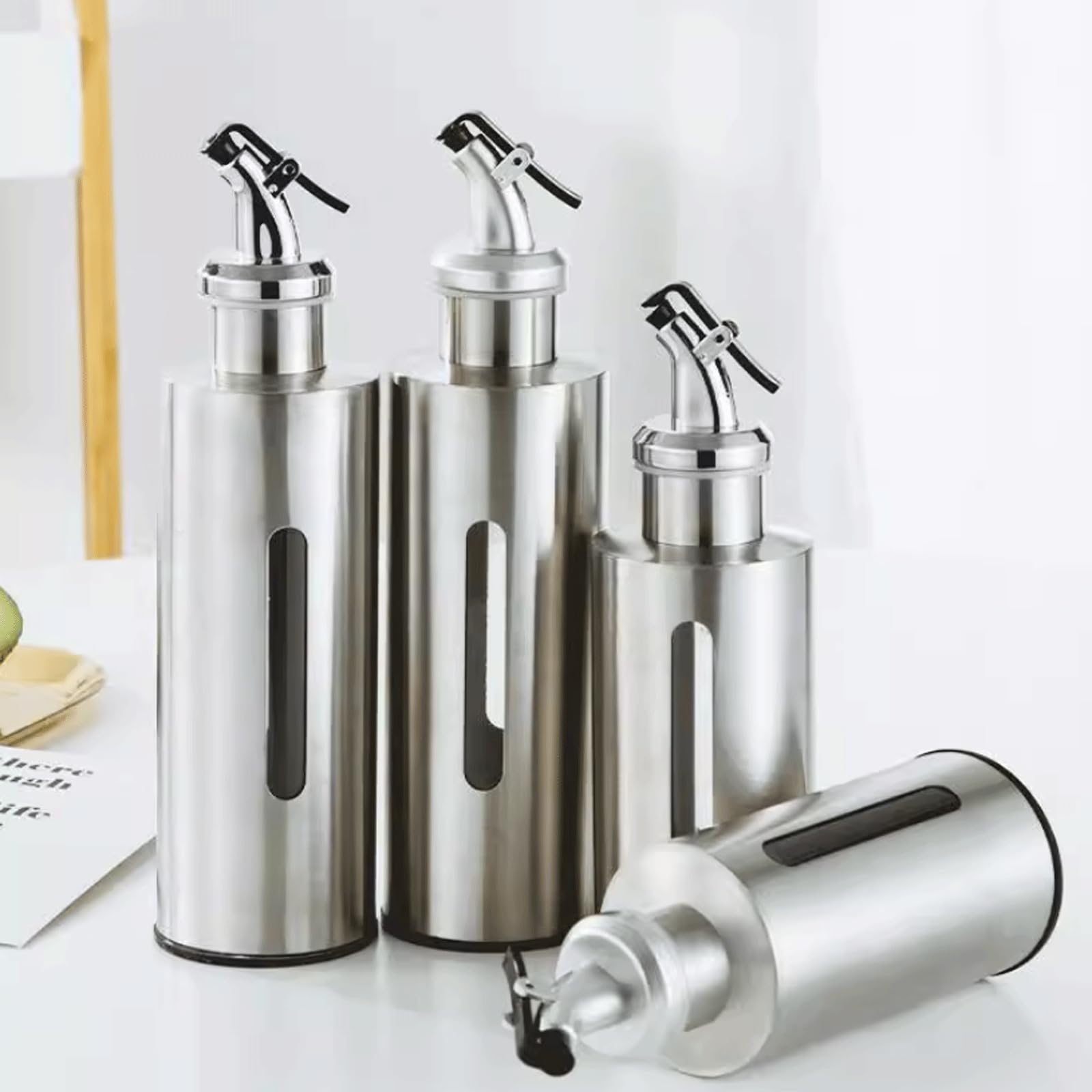KRILLIQ Lata de Aceite Lata de Aceite de Acero Inoxidable 304, Botella de condimento para Salsa de Soja y vinagre, dispensador de Aceite pequeño, Juego para cocinar para condimento