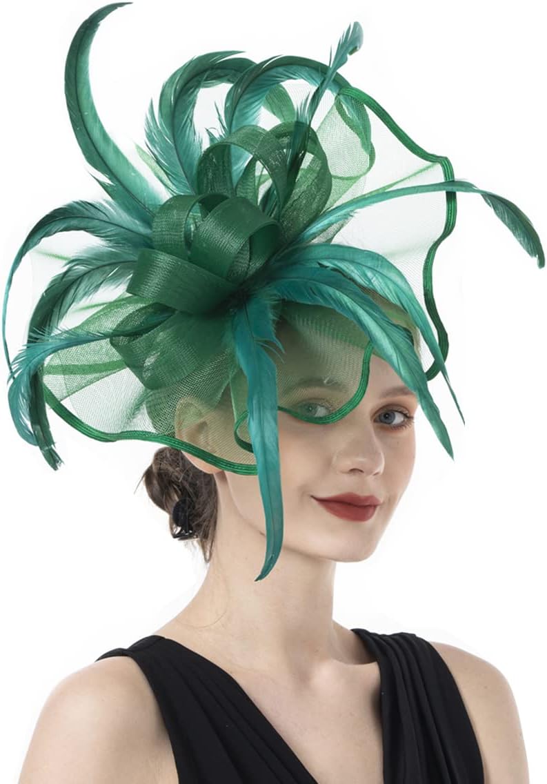 Lucky LeafGirl Lady Hat Headwear Organza Church Feather Clip Fascinators Hat Wedding Party Cap for Women