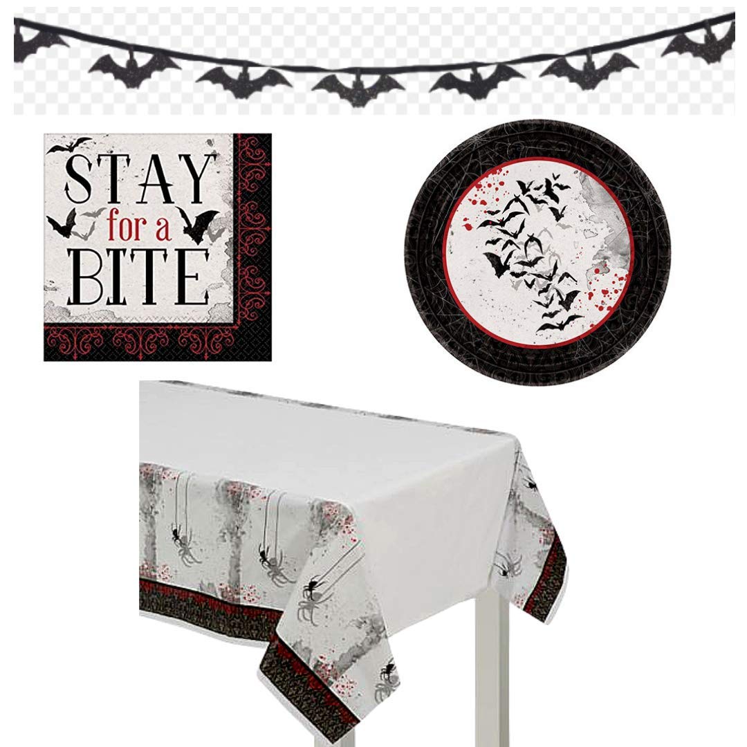 Aintree Dark Manor Bats Halloween Party Supplies Pack for 16 - Tableware and Decorations