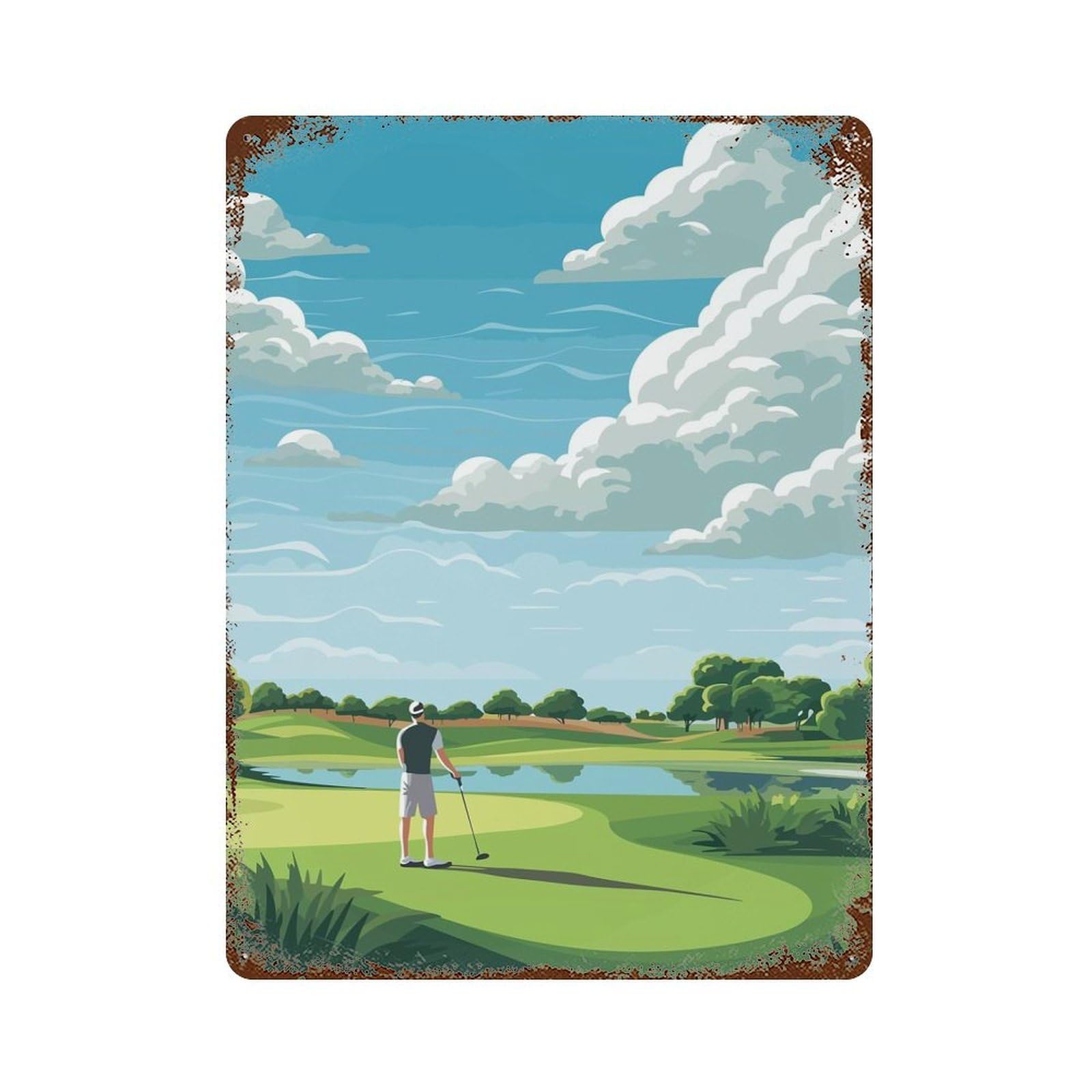 Aged Metal Wall Plaque with Golf Player Golf Design 15.7"x11.8", for Pub, Kitchen And Man Cave Decor, Shabby Chic Decor