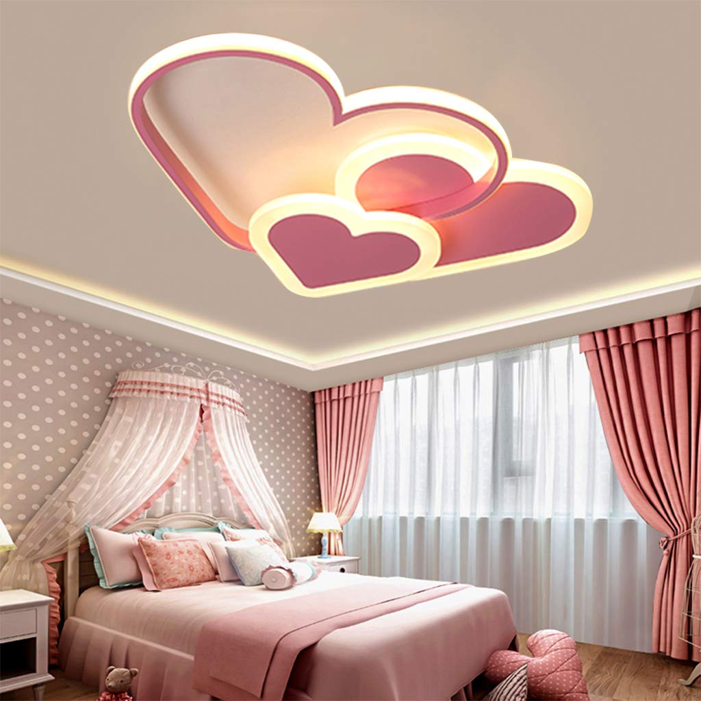 LED Ceiling Light Baby Lamp 3 Heart Shaped Ceiling Lamp Modern Ultra Thin Cartoon Children's Room Lamp Design Acrylic Lampshade Chandelier Children Room Bedroom Girl Pink (Pink),Warm,52cm(37W)