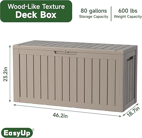 Vista 85 de EasyUp Caja de almacenamiento para exteriores de 230 galones, impermeable, resistente a los rayos UV, con varilla hidráulica, estabilidad reforzada