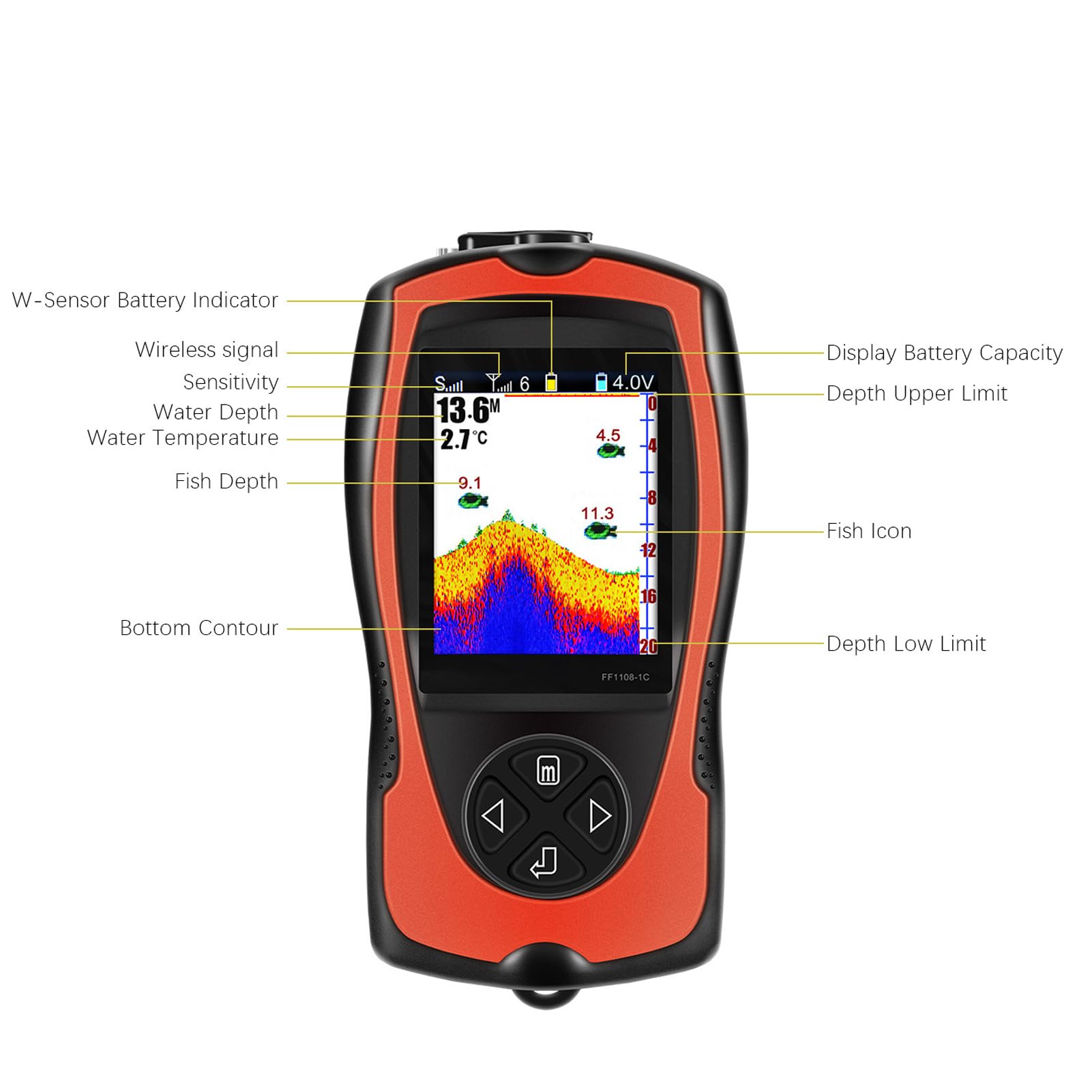 BuyWeek Ecoscandaglio portatile per pesci con sensore sonar e schermo LCD per la pesca all'aperto