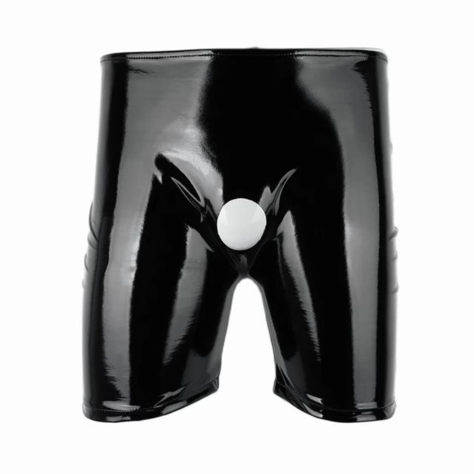 Voiv Men's Open Crotch Sexy Shiny Casual Leather Pants Pvc Latex Crotchless Leather Boxer Bottom Underwear