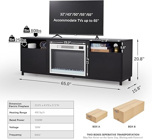 Miniatura 5 de Soporte de TV con chimenea eléctrica de 23 pulgadas, centro de entretenimiento con luz LED de 65 pulgadas con chimenea eléctrica blanca, estantes