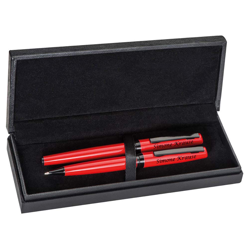 Juwelier Schönschmied - Metall Schreibset mit Wunschgravur & Box - Drehkugelschreiber mit Großraummine und Rollerball Schreibset 35 PS35