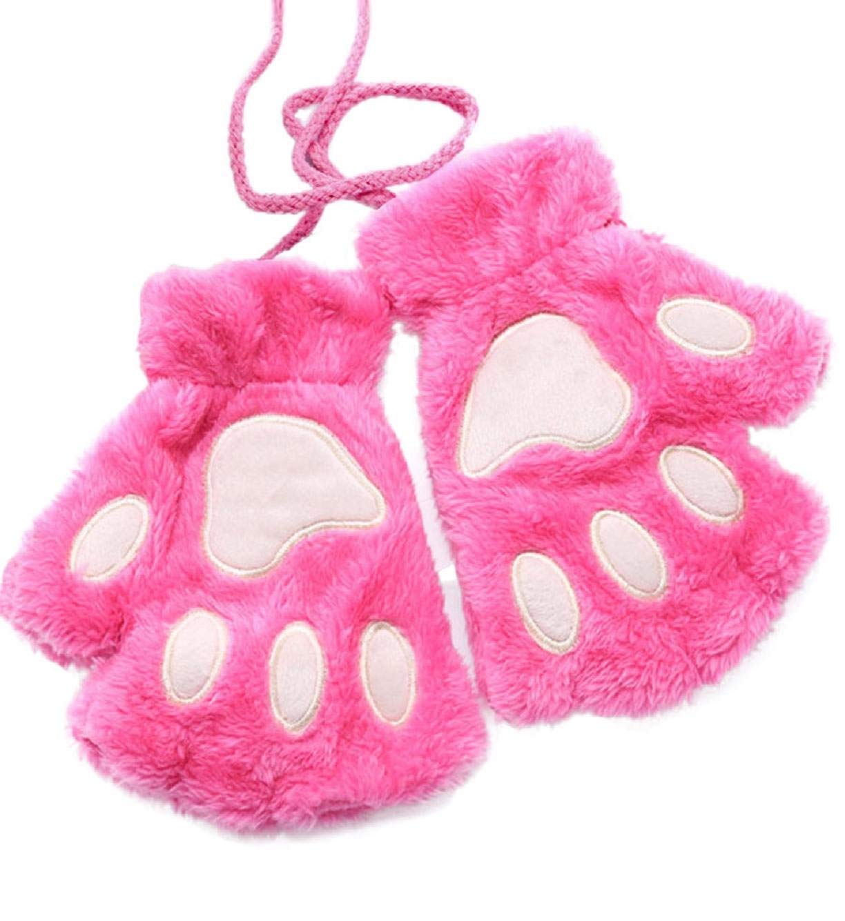 Unisex-Dorosłe Rękawiczki Damskie Zimowe Ciepłe Rękawiczki Śliczne Męskie Proste Plus Efektowne Aksamitne Pogrubienie Pół Palca Flip Keep Fingerless/Hot Pink/One Size