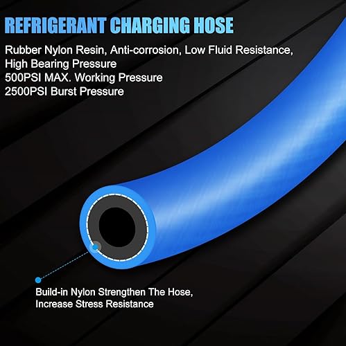 Miniatura 7 de JIFETOR Manguera de carga de CA con manómetro, kit de recarga de refrigerante R134A para automóvil, aire acondicionado automático, manguera de carga