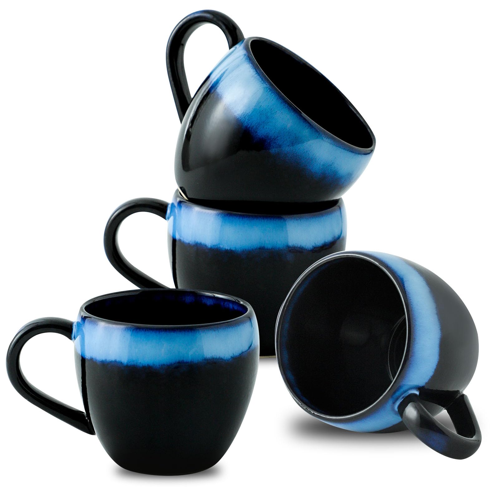 glowworm Coffee Mugs Set of 4, 16 Oz Ceramic Coffee Mugs Set, Large Modern Mugs for Latte, Cappuccino, Cocoa, Housewarming Gifts, Microwave & Dishwasher Safe, Black
